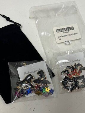 Amazon Set of 2 Halloween Spooky Dangle Drop Earrings Witch Hat and Cauldron